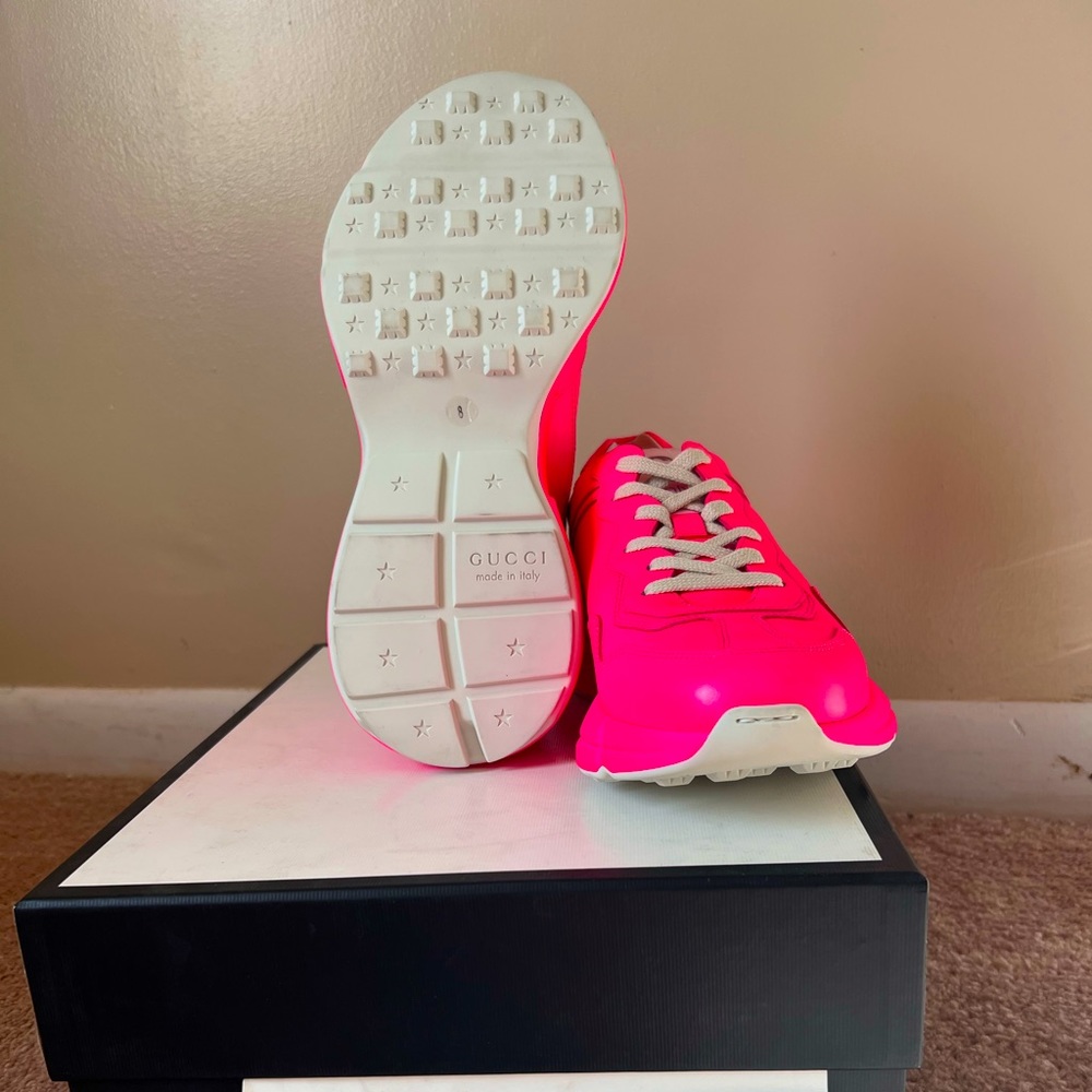 Gucci Fushia Used Rhyton Fluorescent Pink Sneakers